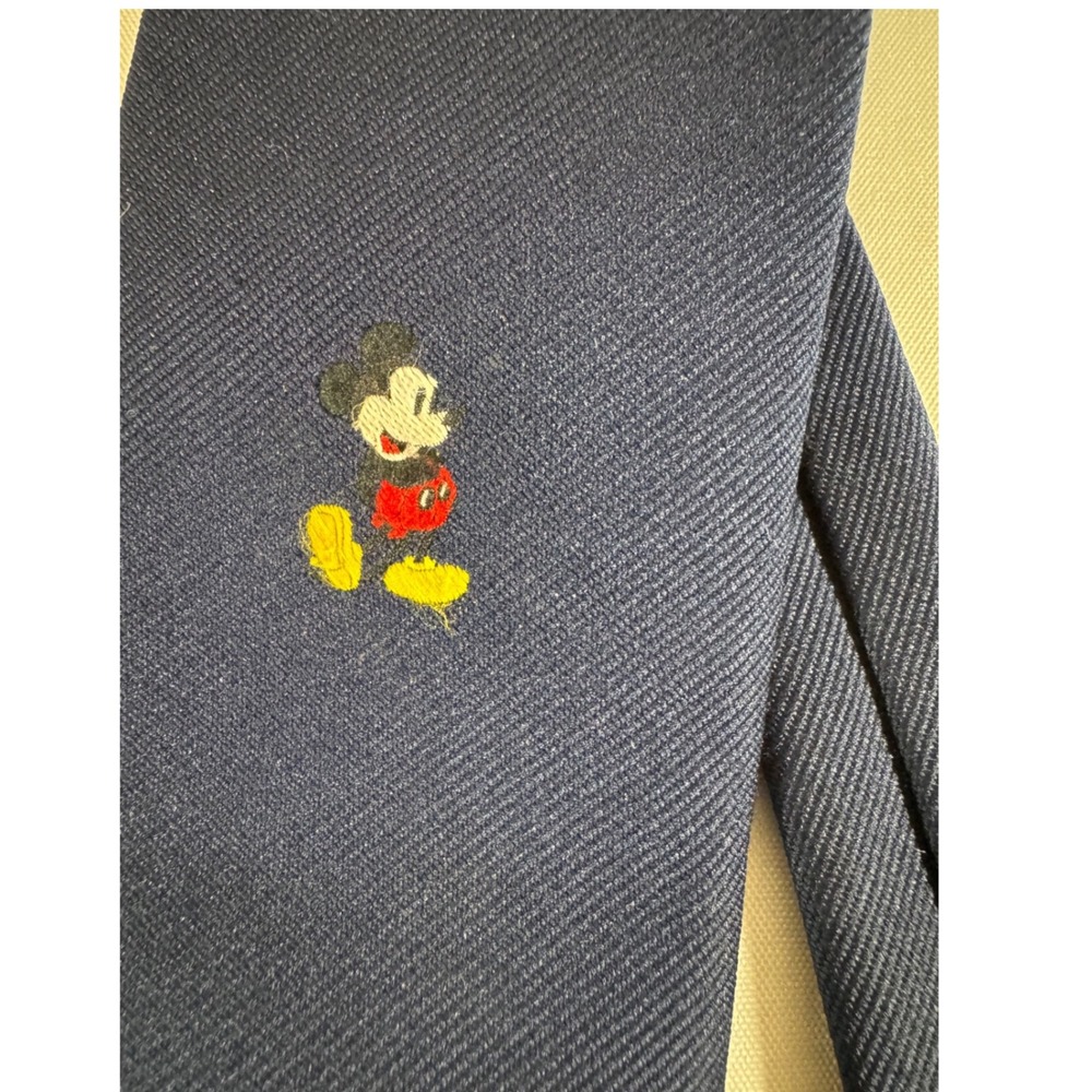 Vintage 70s Mickey Mouse Mens Necktie by Cervantes Navy Blue Embroidered Disney